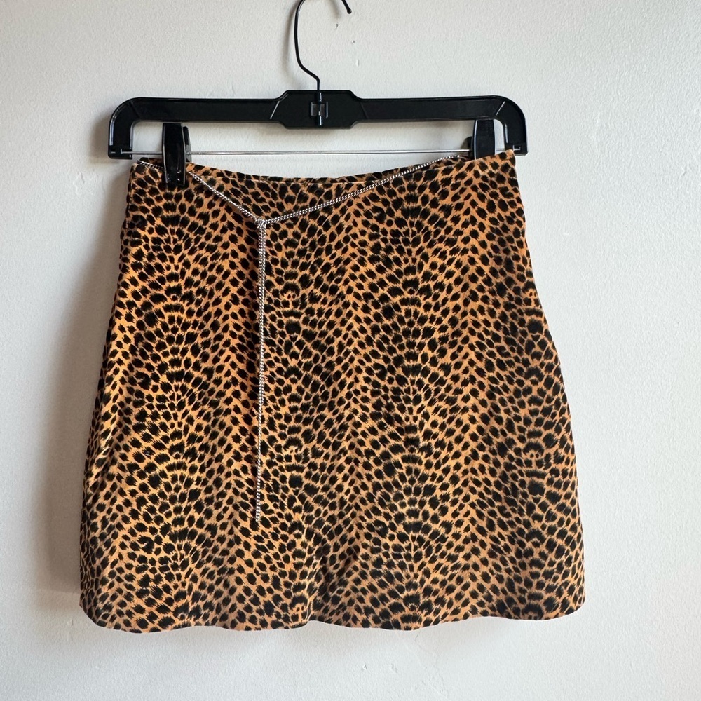 Zoo New York Leopard Mini Skirt Y2K Chain Detail Micro Club XS